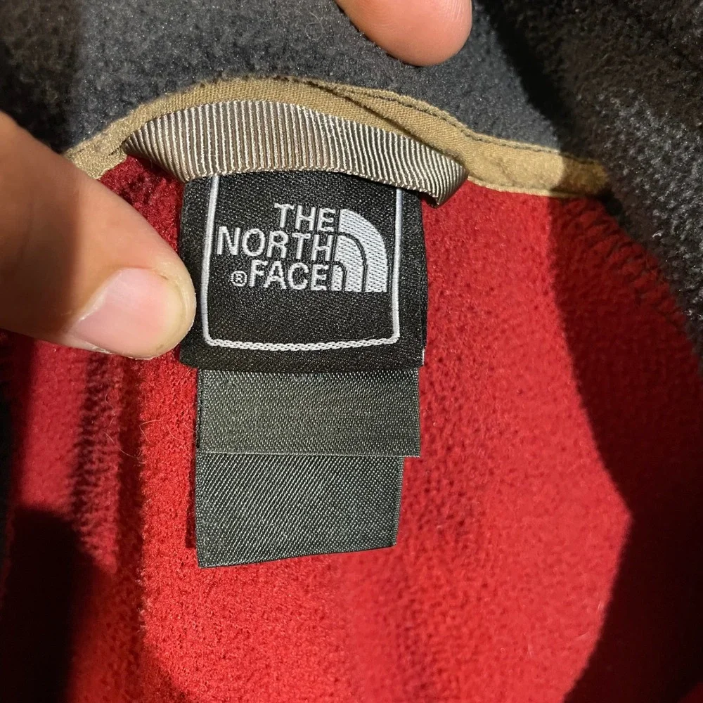 The North Face Red Gray Fleece Long Sleeve Full Zip Sweater Men's Size Small‎